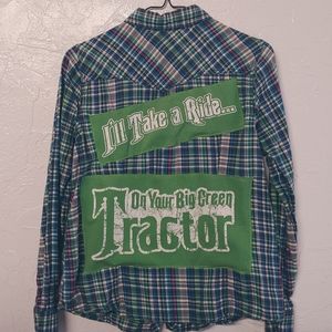 Jason Aldean Big Green Tractor pearl snap flannel